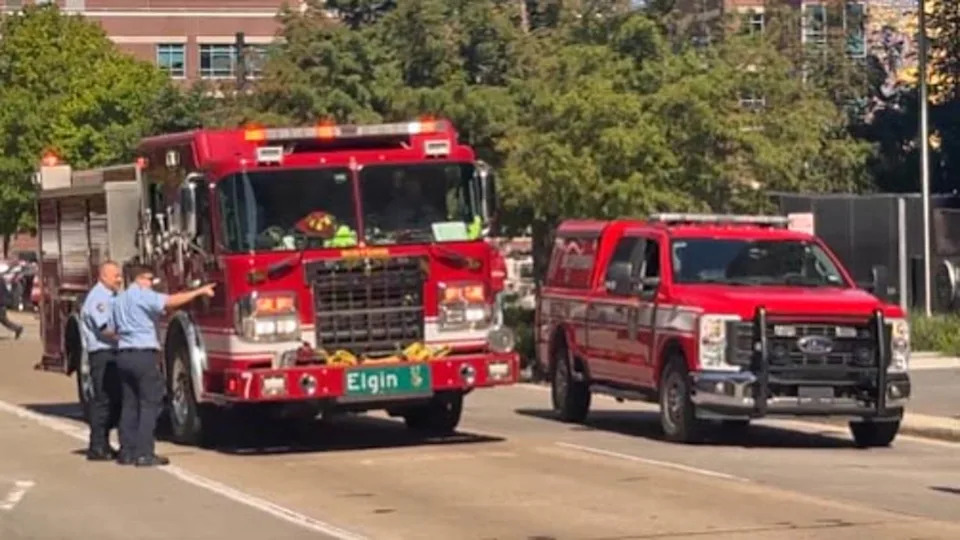 Emergency Vehicles Respond at the scnene where a wall defendant sufferered a Medical Emergency in Court in Houston. (Constable Rosen Via X)
