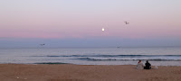 Photo by Sheila Webber of the Beach and Sea in the Evening AFTER A HOT DAY IN BOURNEMOUNT IN JUNE 2024