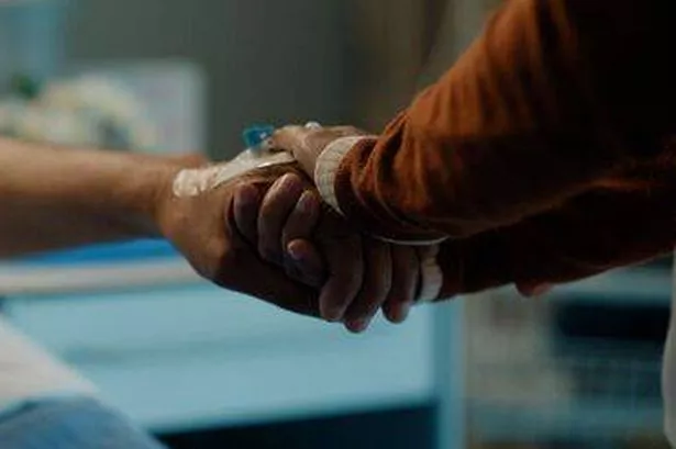 Hospital, Holding Hands and Bed With Love, Hope and Care Together in a Clinic AFTER SURGERY. Senior, Healthcare and Cancer Patient with Empathy, Kindn