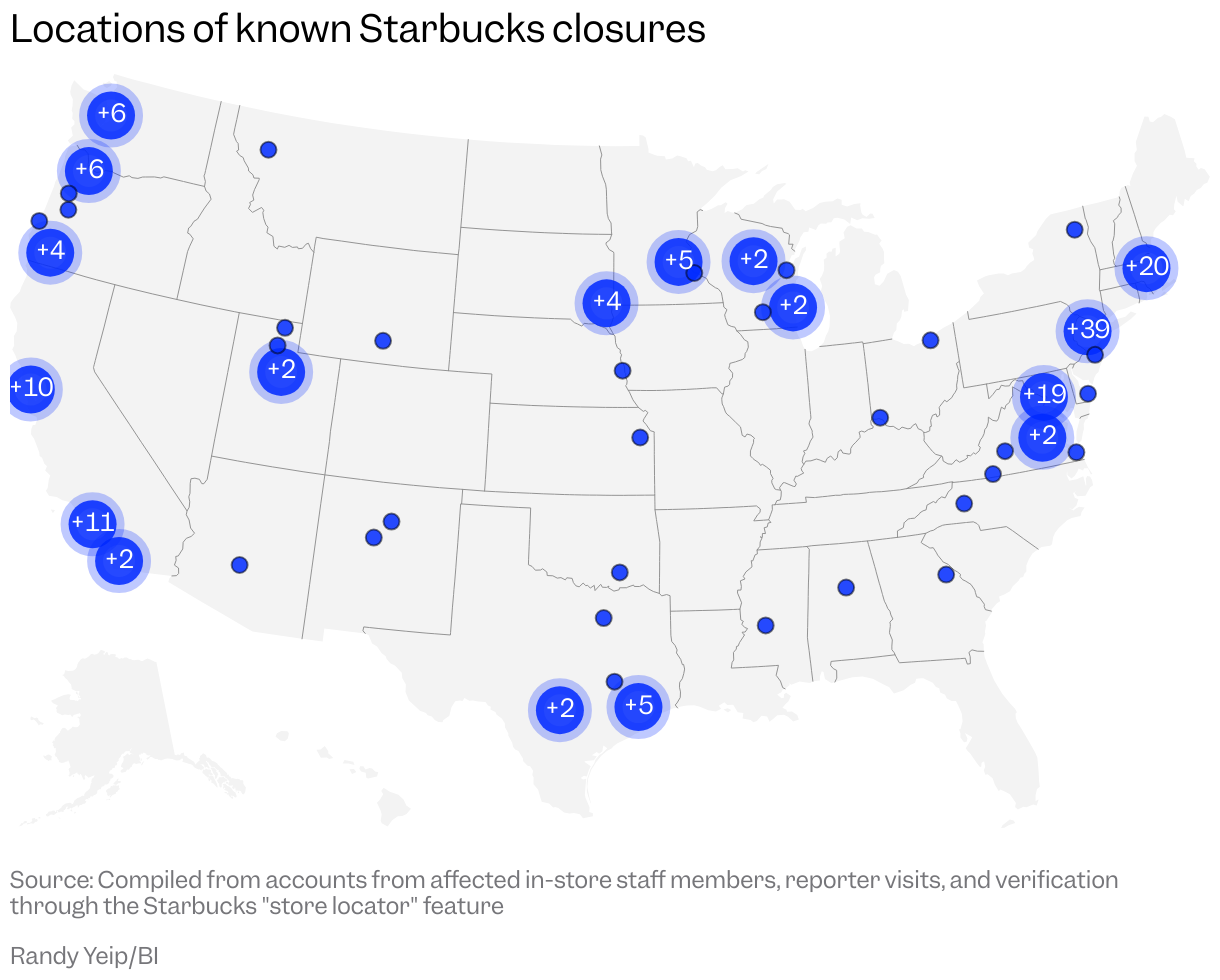 Map Showing Locations of Known Starbucks Clues. Clusters of Clues Include the nyc area, Maryland and DC Area, and Southern California.