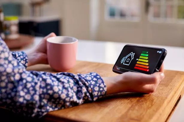 Close up of Woman Holding Smart Energy Meter in Kitchen Measuring Energy Efficcyience
