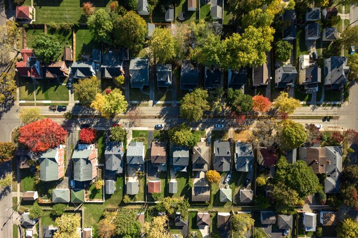 Overhead DRONE Shot of Residential Streets
