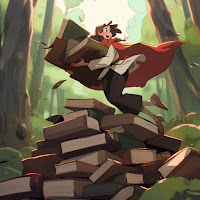 librarian heroine saving books in a forest
