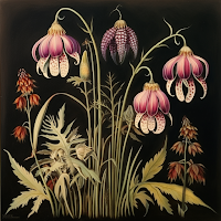 Image by Sheila Webber using Midjourney AI of snakes head fritillary