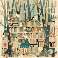 librarian heroine saving books in a forest